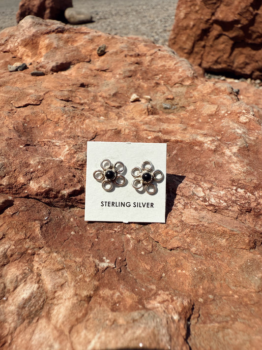 Black Onyx Flower Earrings